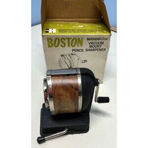 Vintage Boston Pencil Sharpener Vacuum Mount Metal Faux Wood 8 Holes